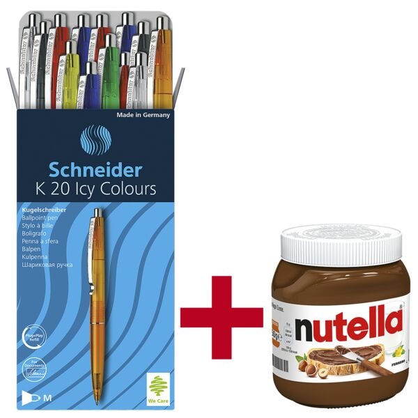 Schneider 20er-Pack Kugelschreiber »K20 Icy Colours« 1320 inkl. Nougatcreme »nutella« 450g farbig sortiert Image