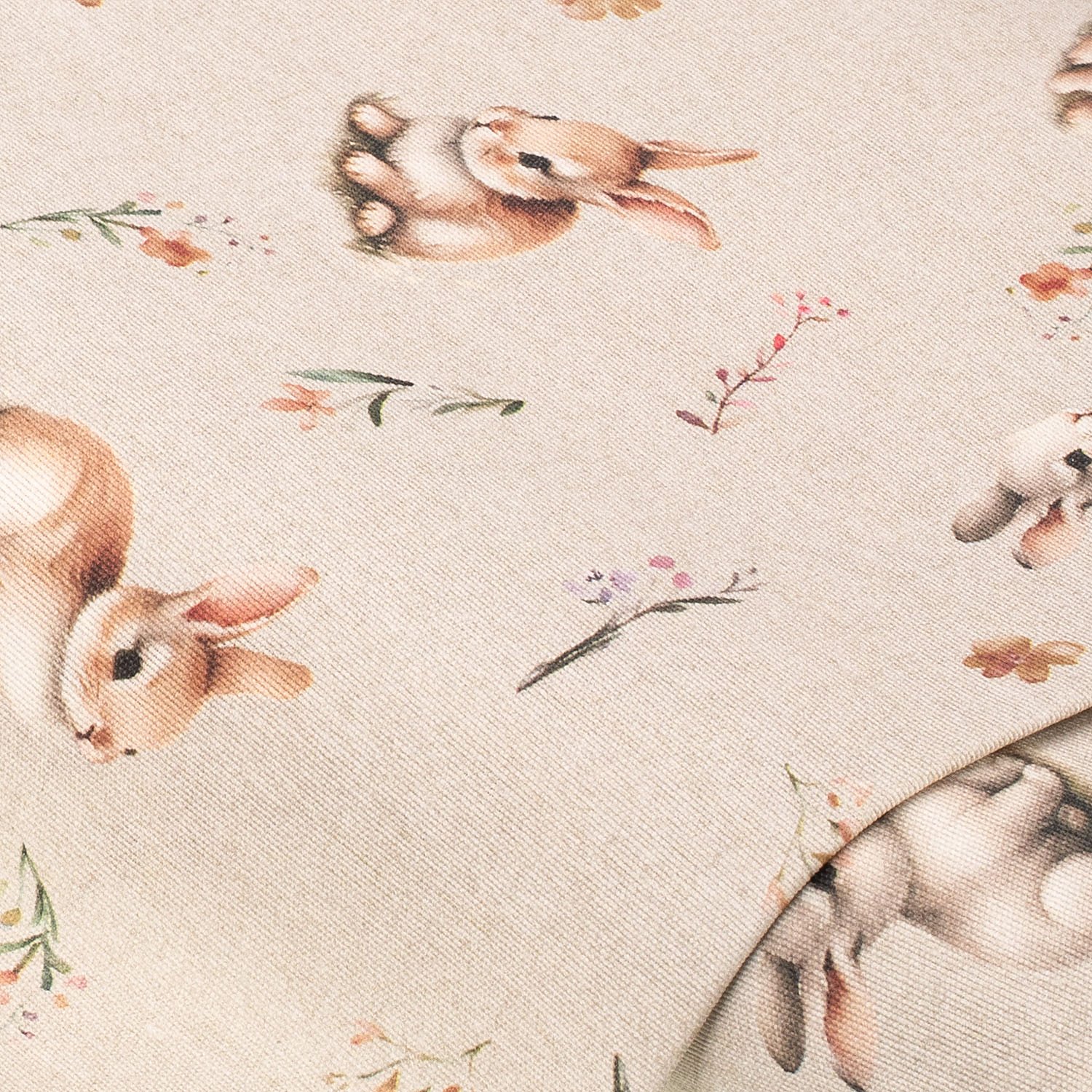 Tissu de décoration "lapins & petites fleurs", série Lorena, gris clair/coloré