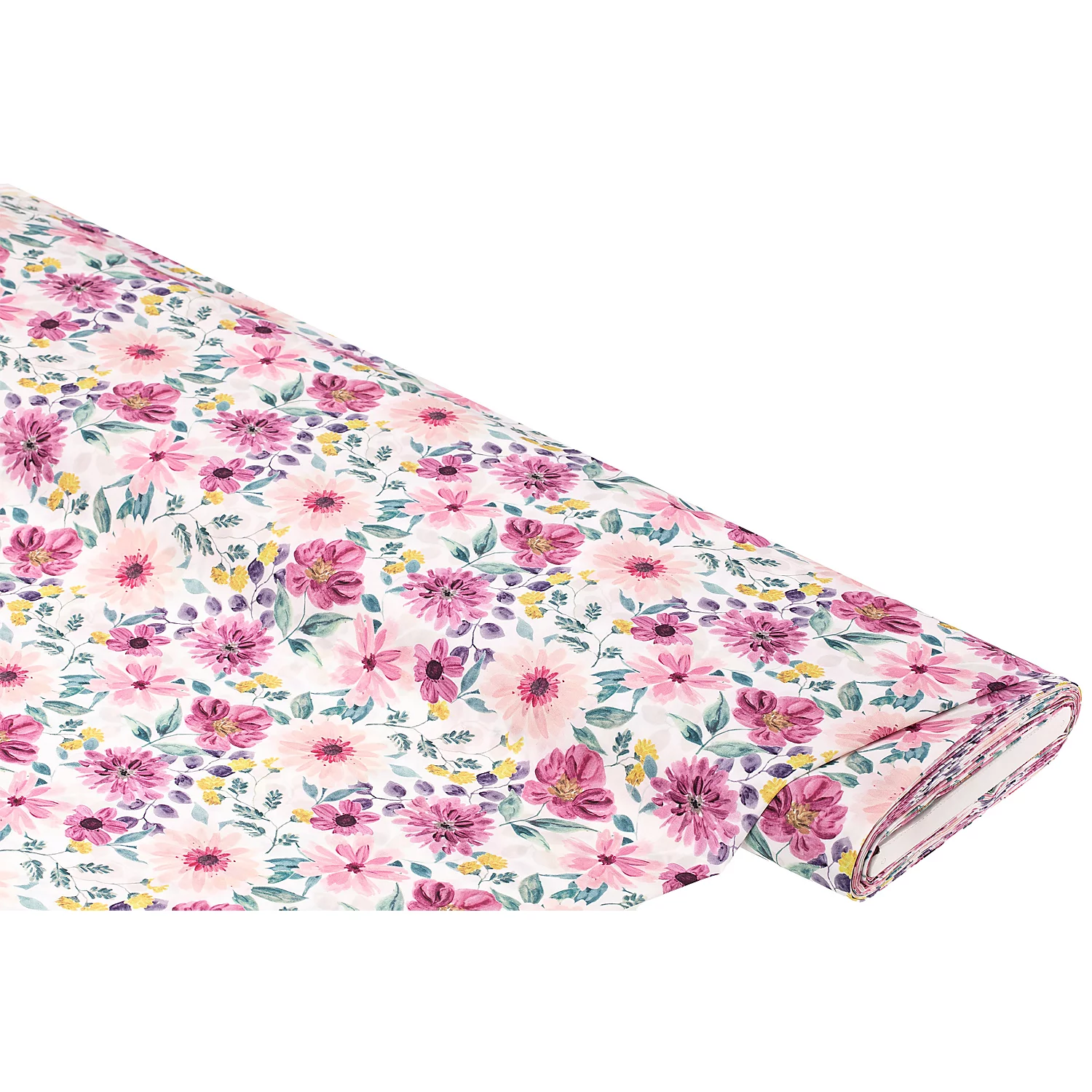 Baumwollstoff rosa Blumen, weiß-color Image