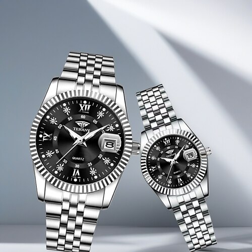 2er-Set Partneruhren, bezaubernde Luxusuhren für Damen und Herren zum Valentinstag, Strassverzierungen, Kalenderfunktion, Nachtlichtanzeige, modisches Freizeitaccessoire, perfekte Accessoires für Image