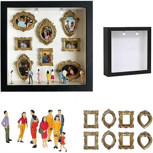 DIY-Mini-Museum-Silhouette-Box, Schattenbox-Rahmen-Set mit goldenem Miniaturmuseum Figuren, feiern Sie Ihre einzigartigen Erinnerungen stilvoll – zum Jahrestag, zur Hochzeit, zum Geburtstag Image