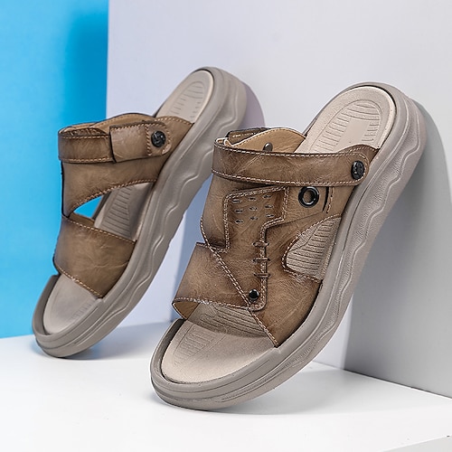 Herren Vintage Lässig Täglich PU Leder Kunstleder Bequem Slipper Rot Braun Schwarz Gelb Sommer Frühling Herbst Image