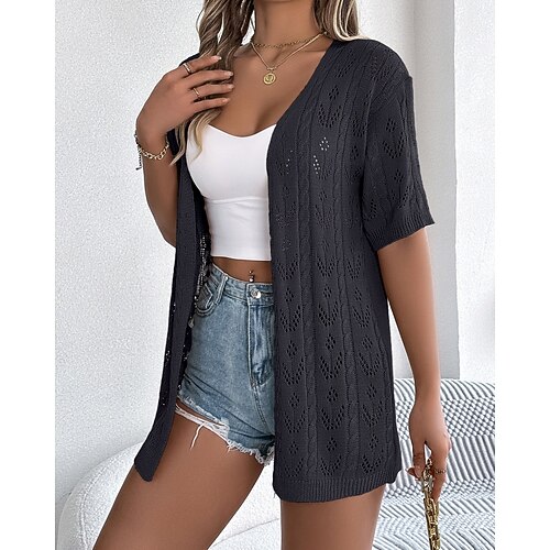 Damen Tunika Bluse Oberteil mit Ösen Lochmuster Einfach Stilvoll Klassisch Modern Kurzarm Lange Oberteile Täglich Ferien Ausgehen Schwarz Weiß Rosa Wein Braun Sommer Frühling Image