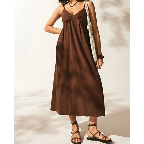 Damen Midikleid Sommerkleid Unterkleid Mode Modern Urlaub Ferien Ausgehen Lässiger Schnitt Einfach Ärmellos Träger Schwarz Rosa Braun Sommer Frühling Image