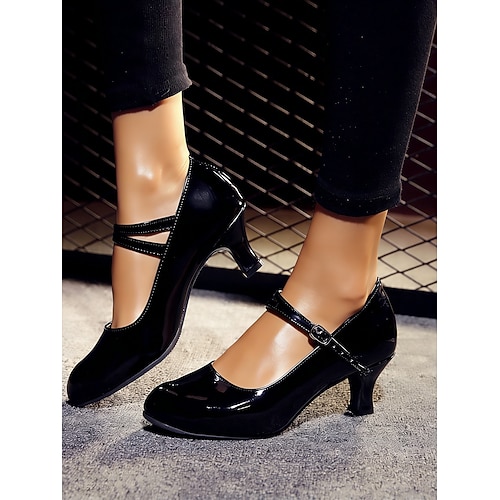 Rote Lack-Mary-Jane-Tanzschuhe für Damen mit gekreuzten Riemen, klassisch für den professionellen Ballsaal Lateinamerikanische Tanzschuhe Image
