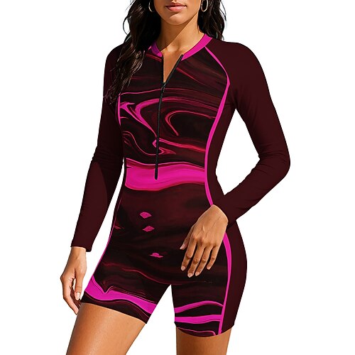 Damen Rash Guard Tauchanzug Badeanzug Badeanzug-Set Abstrakt Reißverschluss Herausnehmbare Polsterung Frontreißverschluss UV-Sonnenschutz UPF50 Ultraleicht (UL) Langarm Bademode Schutz gegen Image