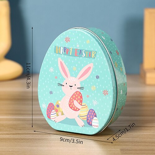 Oster-Cartoon-Hasen-Blechdose, Blechdose, Osterei, flache eiförmige Bonbonschachtel Image