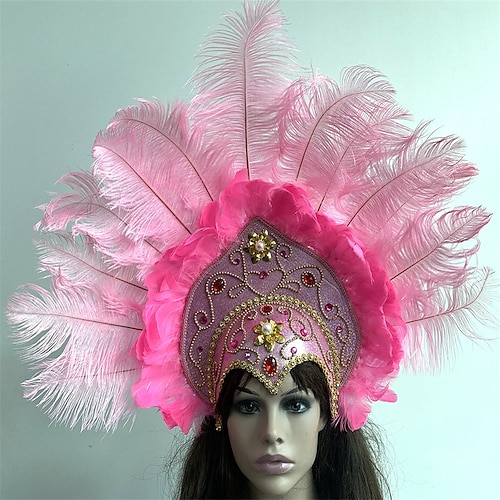 Karneval 2026 Rio de Janeiro: Samba-Accessoires, luxuriöser lila Federkopfschmuck, Kostüm für brasilianische Festivalauftritte Image