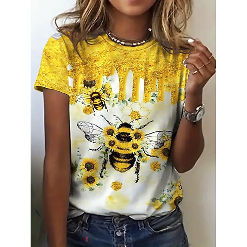 Damen T Shirt Druck Grafik Tiermotiv Schmetterling Vintage Stilvoll Basic Kurzarm Rundhalsausschnitt Rundhals Normale Oberteile Täglich Wochenende Blau weiß Rot Schwarz Weiß Gelb Sommer Frühling Image