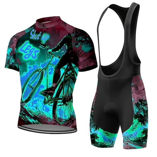 Herren Radtrikot Radtrikot mit Trägershorts Kurzarm Mountainbike MTB Straßenradsport Sommer Frühling Blau Rote Purpur Cartoon Vintage Fahhrad Sonnenschutz UV-beständig 3D-Polster Radfahren Trainer Image