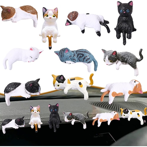 10 Mini-Katzenfiguren für den Schreibtisch, niedliche Cartoon-Kätzchen als Begleiter, Mini-Katzen-Auto-Innenausstattung, niedliche Katzen-Auto-Armaturenbrettdekoration, lustiges Geschenk für den Image