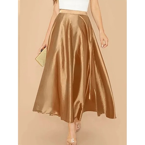 Damen Satinröcke Elegant Vintage Mode Lässig Midi Hohe Taille Röcke Einfach Gerafft Patchwork Unelastisch Täglich Büro / Karriere Blau Gelb Rosa Sommer Image
