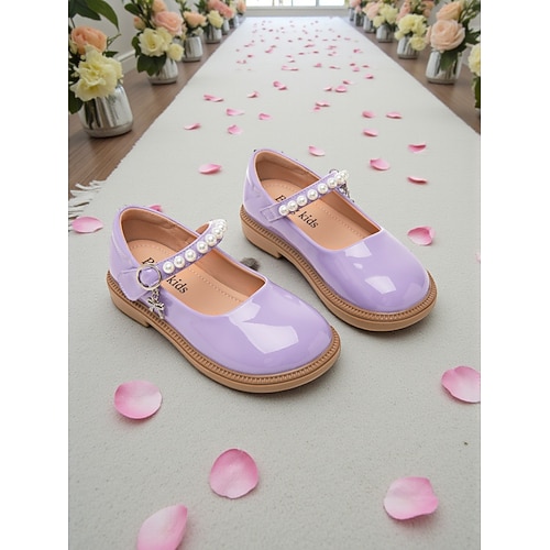 Mary-Jane-Schuhe mit Perlenriemen für Kinder, glänzendem PU-Obermaterial, gepolsterter Innensohle und stabiler, niedriger Plateausohle – ein süßer Prinzessinnenstil für Mädchen, perfekt als Image