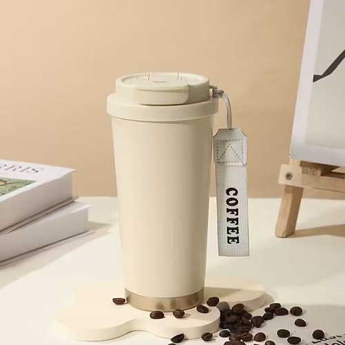 Isolierbecher aus Edelstahl mit Innenbeschichtung aus Edelstahl 316, multifunktionaler Kaffeebecher, Reisebecher mit großem Fassungsvermögen und Strohhalm, tragbarer Kaffeebecher Image