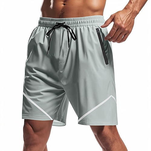 Herren Aktiv Shorts Sonntags-Shorts Freizeitshorts Sportliche Shorts Tasche Elastischer Bund Farbblock Einfach Komfort Atmungsaktiv Knielang Lässig Outdoor Strand Urlaub Mode Hellgrau Mikroelastisch Image