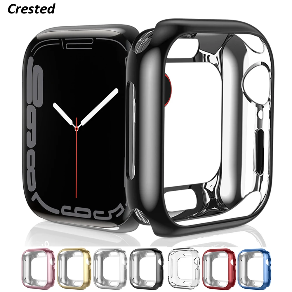 Hülle für Apple Watch Serie 7 45 mm 41 mm 44 mm 40 mm 42 mm 38 mm Zubehör Weich plattierte TPU-Stoßstangenschutzhülle iWatch 3 4 5 6 SE Image