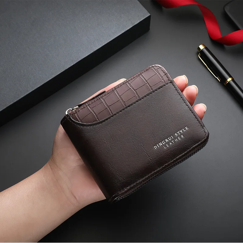 Leder Herren Geldbörse Luxus Männer Portemonnaie Reißverschluss Kartenhalter mit Münzfach RFID Geldbeutel Geschenke für Männer Geldtasche Geburtstagsgeschenke Image