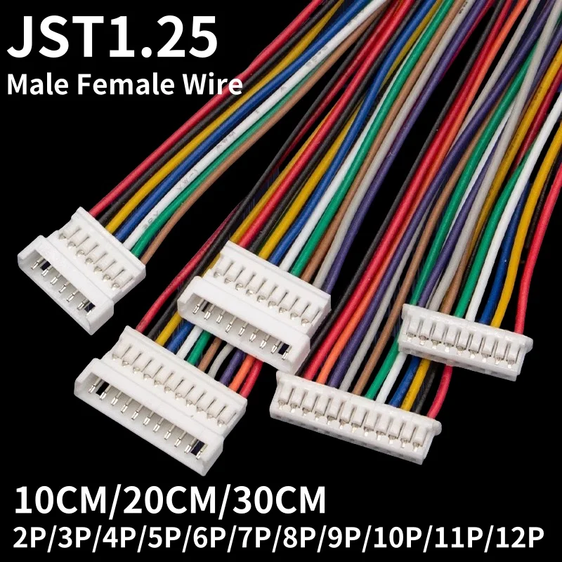 10 Pz JST 1.25 Maschio Femmina Connettore del Cavo Passo 1.25mm 2P 3P 4P 5P 6P 7P 8P 9P 10P 11P 12Pin Spina Martinetti Cavo Terminale 10 20 30 CM