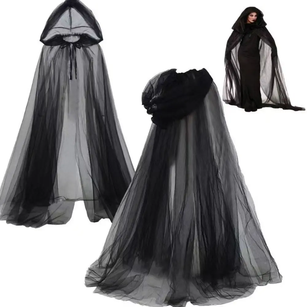 Neues Design mit übergroßer Kapuze, Halloween-Kapuzenumhang, Vintage-Schnürmäntel, schwarze Farbe, Vintage-Kapuzenumhang