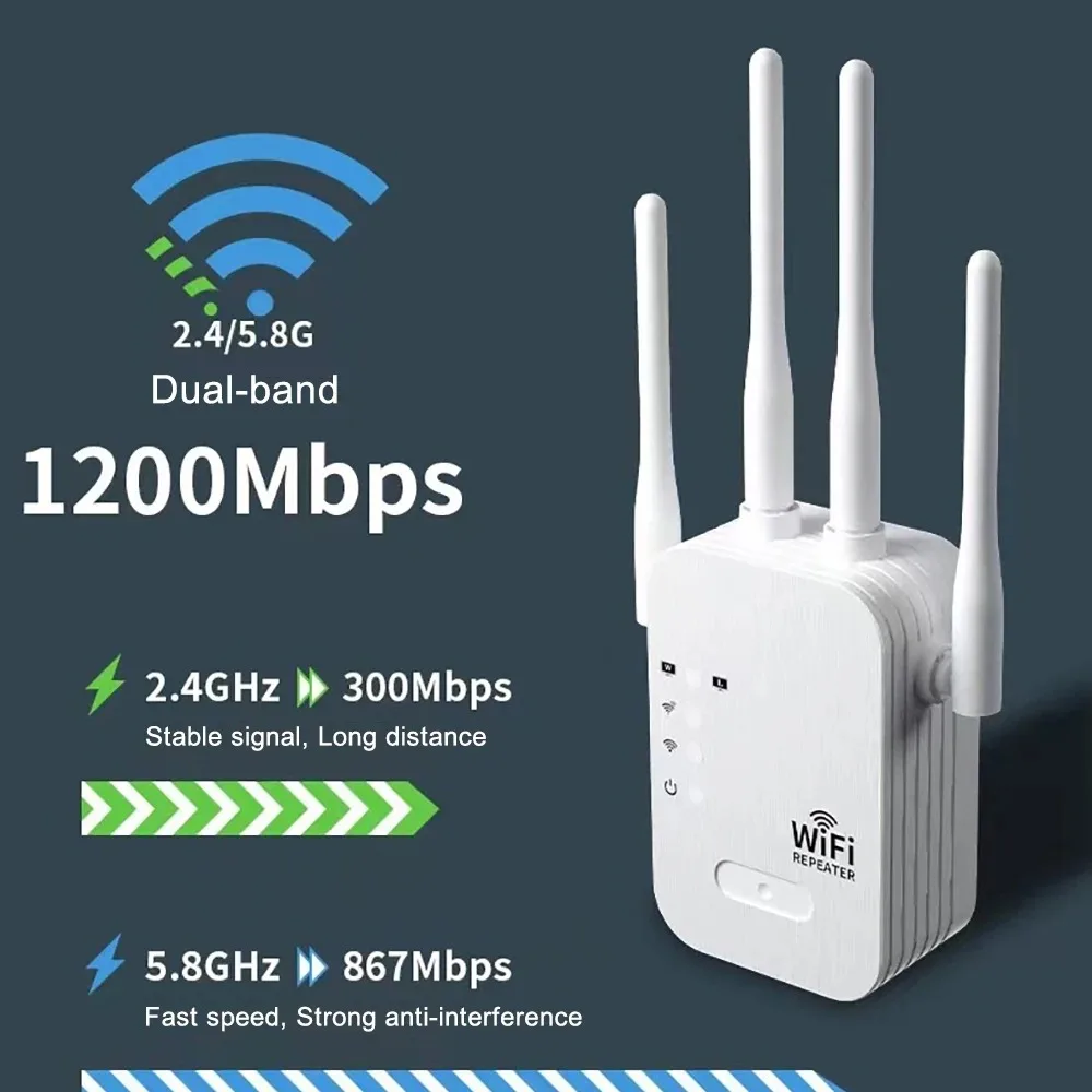 1200Mbps WiFi Repeater Drahtlose WIFI Erweitern WiFi Booster 2,4G/5G Dual-band Netzwerk Verstärker lange Reichweite Signal WiFi Router Image
