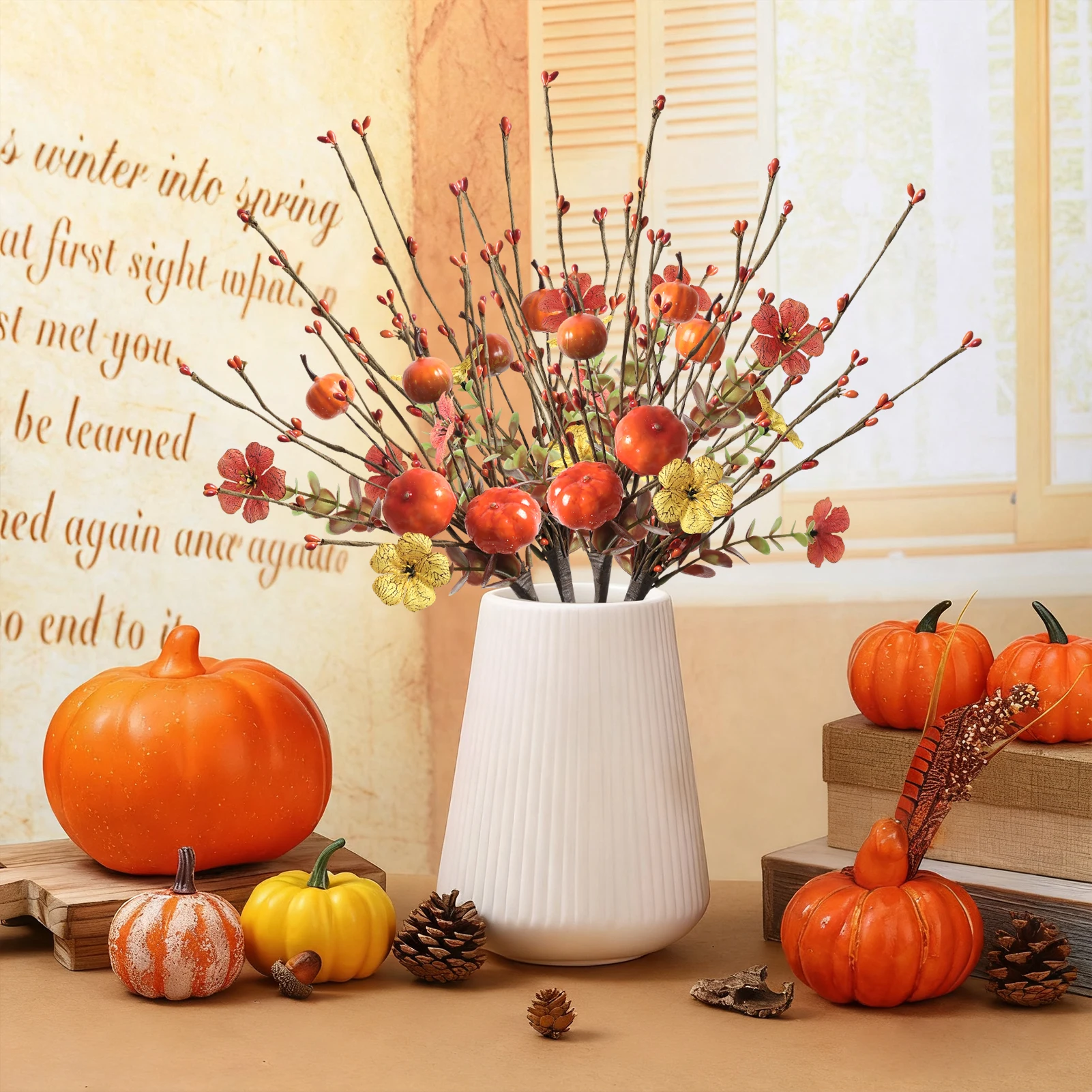 1 Stücke Künstliche Kürbis Zweige Kürbis Ahornblatt Dekor für Wohnkultur DIY Handwerk Herbst Dekoration Ahornblatt Halloween Dekor Image
