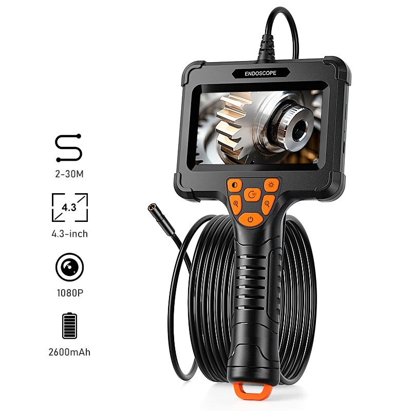 Industrielles Endoskop, Kamera, 4,3-Zoll-IPS-Bildschirm, Kfz-Rohrinspektion, Endoskop, 8 LEDs, 8-mm-Objektiv, 1 m-30 m Kabel, wasserdicht, 2600 mAh Image