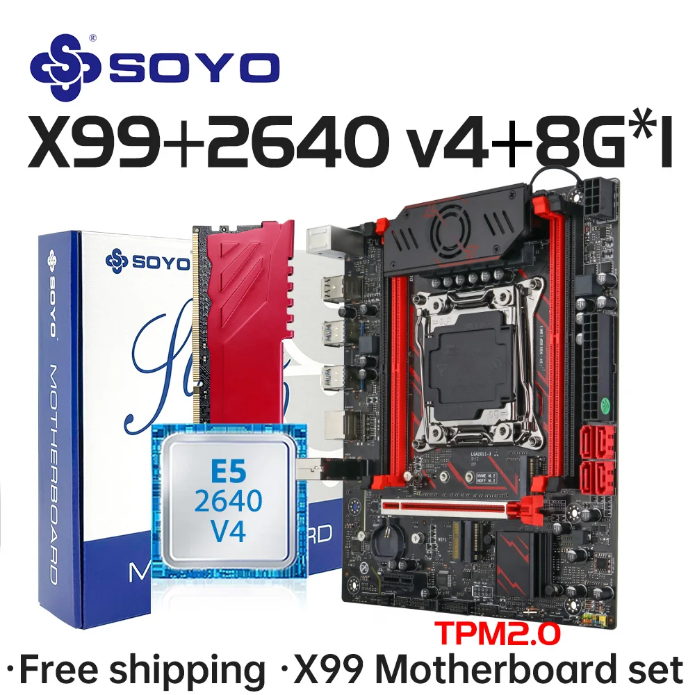 Ensemble de cartes mères de jeu X99 C612 avec processeur Intel Xeon E5 2640 V4 DDR4 8G * 1 2133MHz RAM, composants informatiques de bureau SOYO