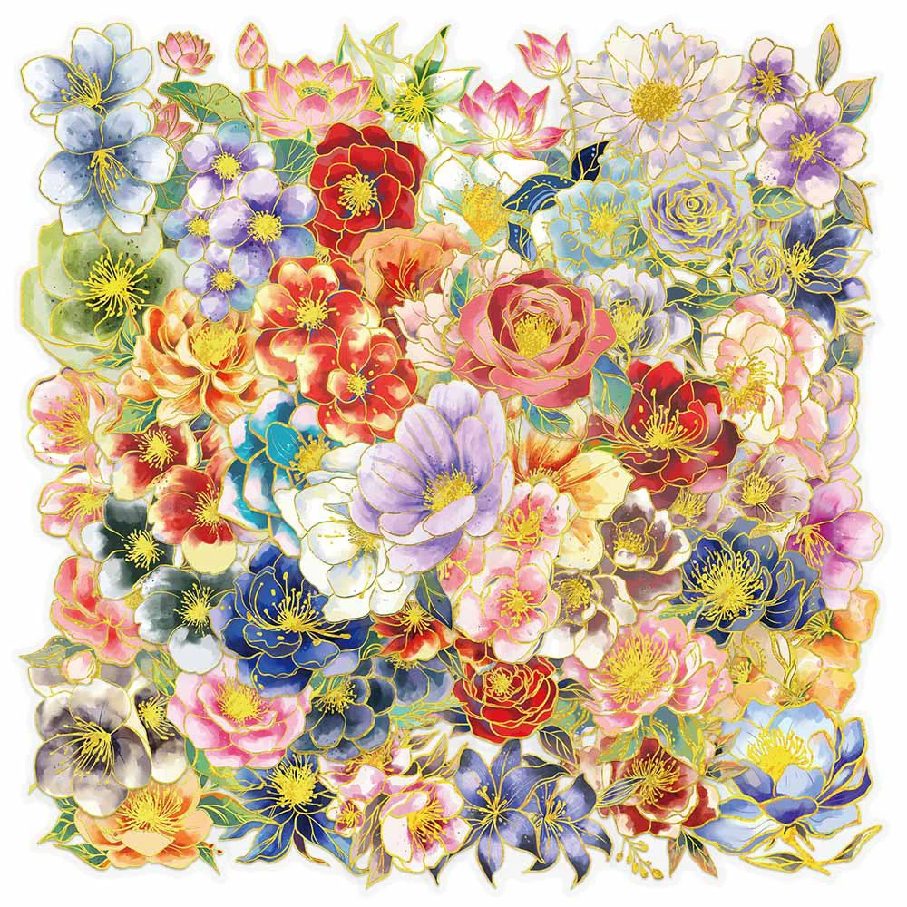 10/30/50 stücke Elegante Floral Ästhetische Aufkleber Transparent Vergoldung Blume Aufkleber Notebook Telefon Koffer Aufkleber Dekoration Geschenk Image