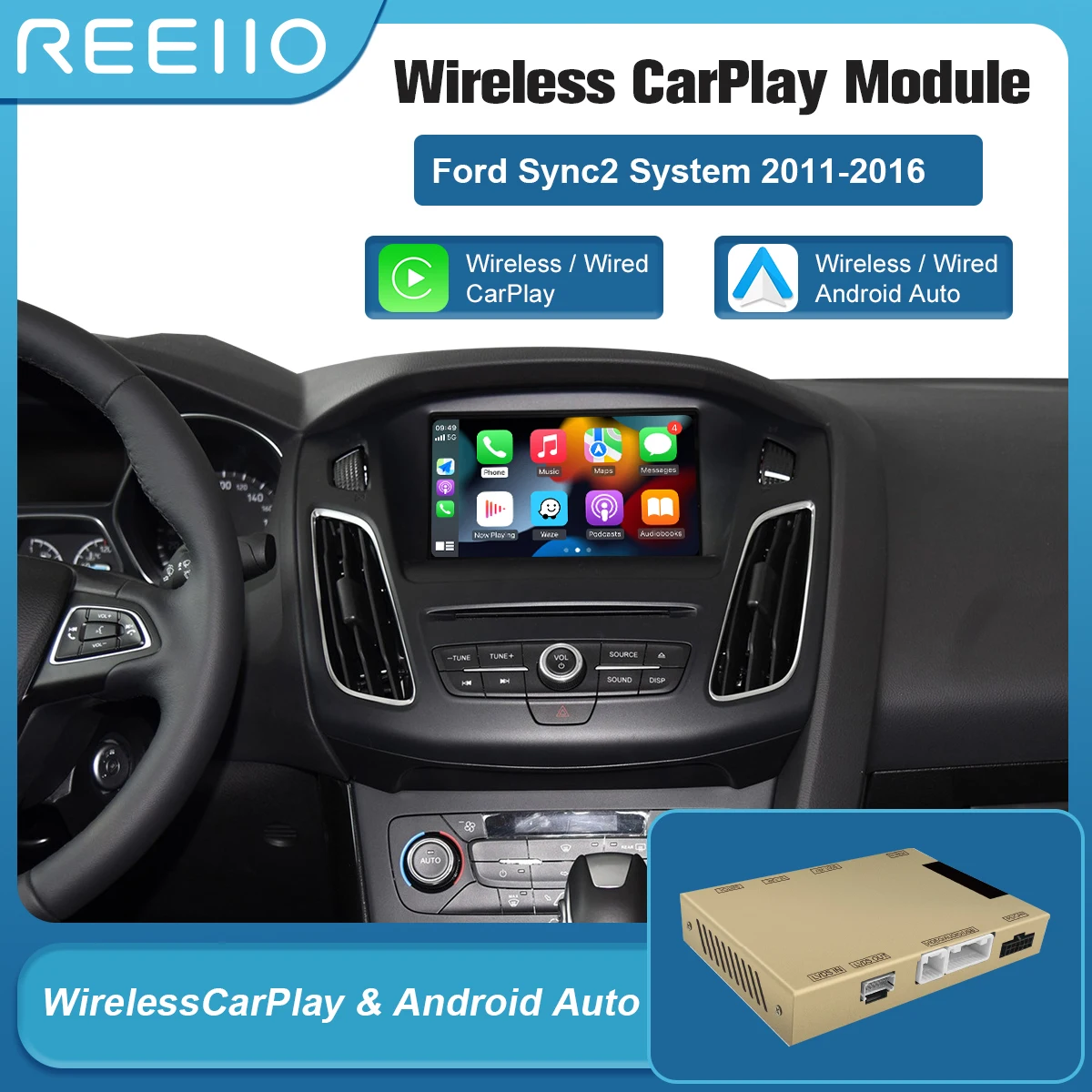 REEIIO Wireless CarPlay für Ford Explorer Fusion Mondeo Sync 2, mit Android Auto Interface Mirror Link AirPlay BT-Funktionen Image