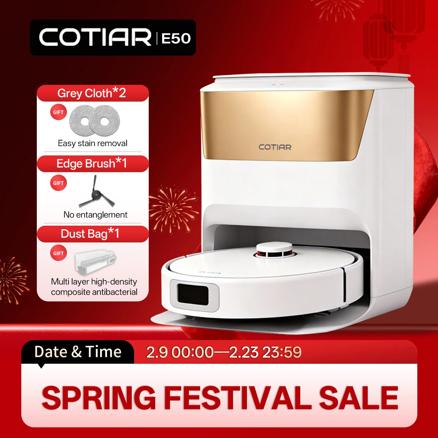 COTIAR E50 9000Pa Roboter-Staubsauger 3-in-1 Wischen Staubsaugen Trocknen Staubbox DTOF Laser Smart Home App-Steuerung Image