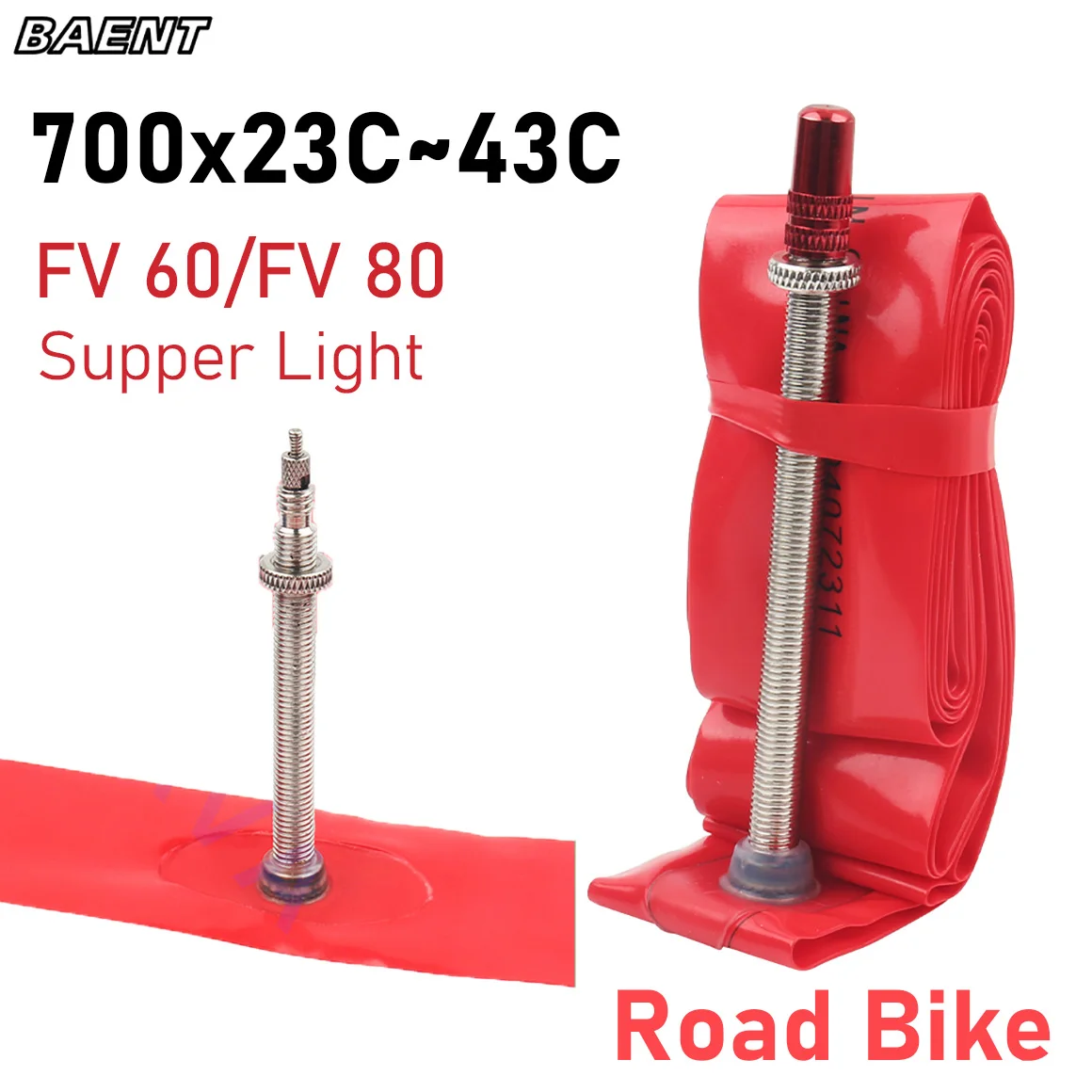 Baent Camera d'aria per bici da strada Ultraleggera 700x23/28/32/43C Materiale TPU Pneumatici per biciclette 60mm 80mm Valvola francese Velocità Parti della bici