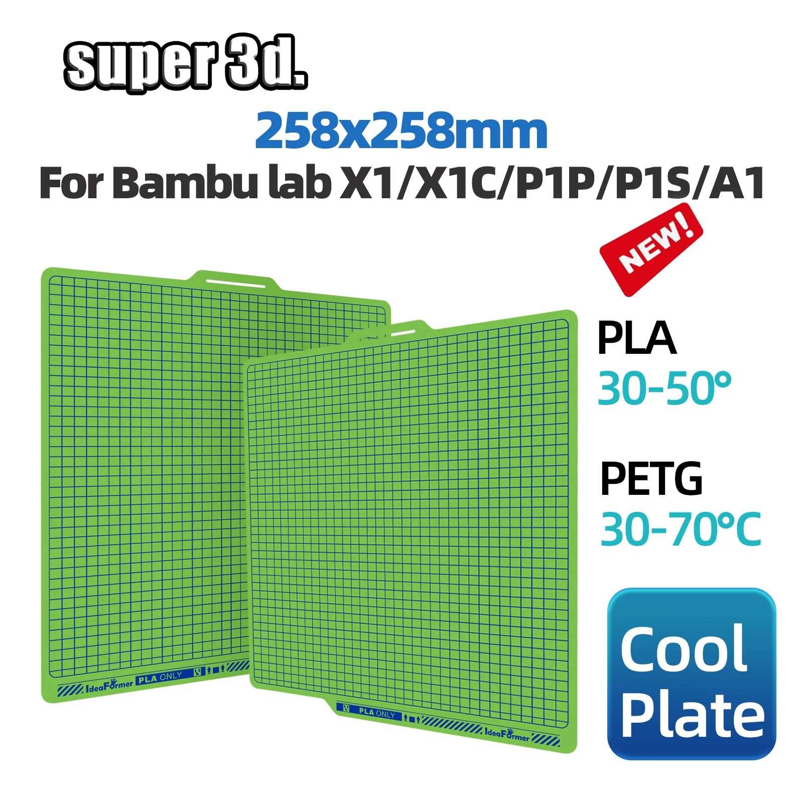 PLA-Platte für Bambu Lab Build Plate Cool Plate P1P X1C A1 P1S Bambulab Cold Plate Doppelseitiges Super Heat Bed aus Bambus Image