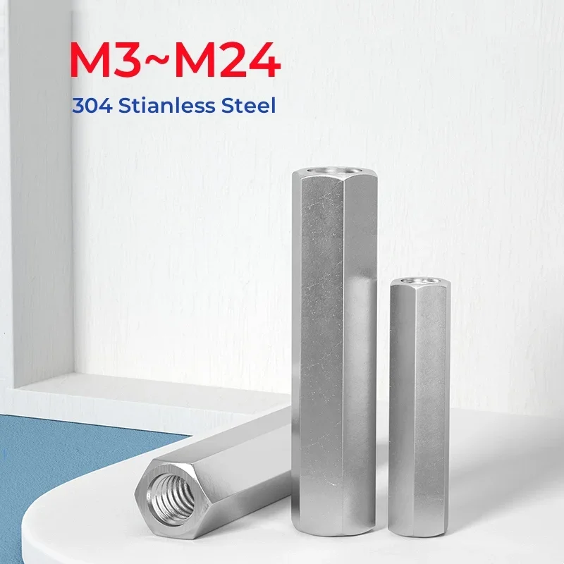 M3 M4 M5 M6 M8 M10 M12 M14 M16 M18 M20 M22 M24 304 Edelstahl Sechskant-Stangen-Kupplungsmutter verlängern Sechskant-Kupplungsmuttern Image