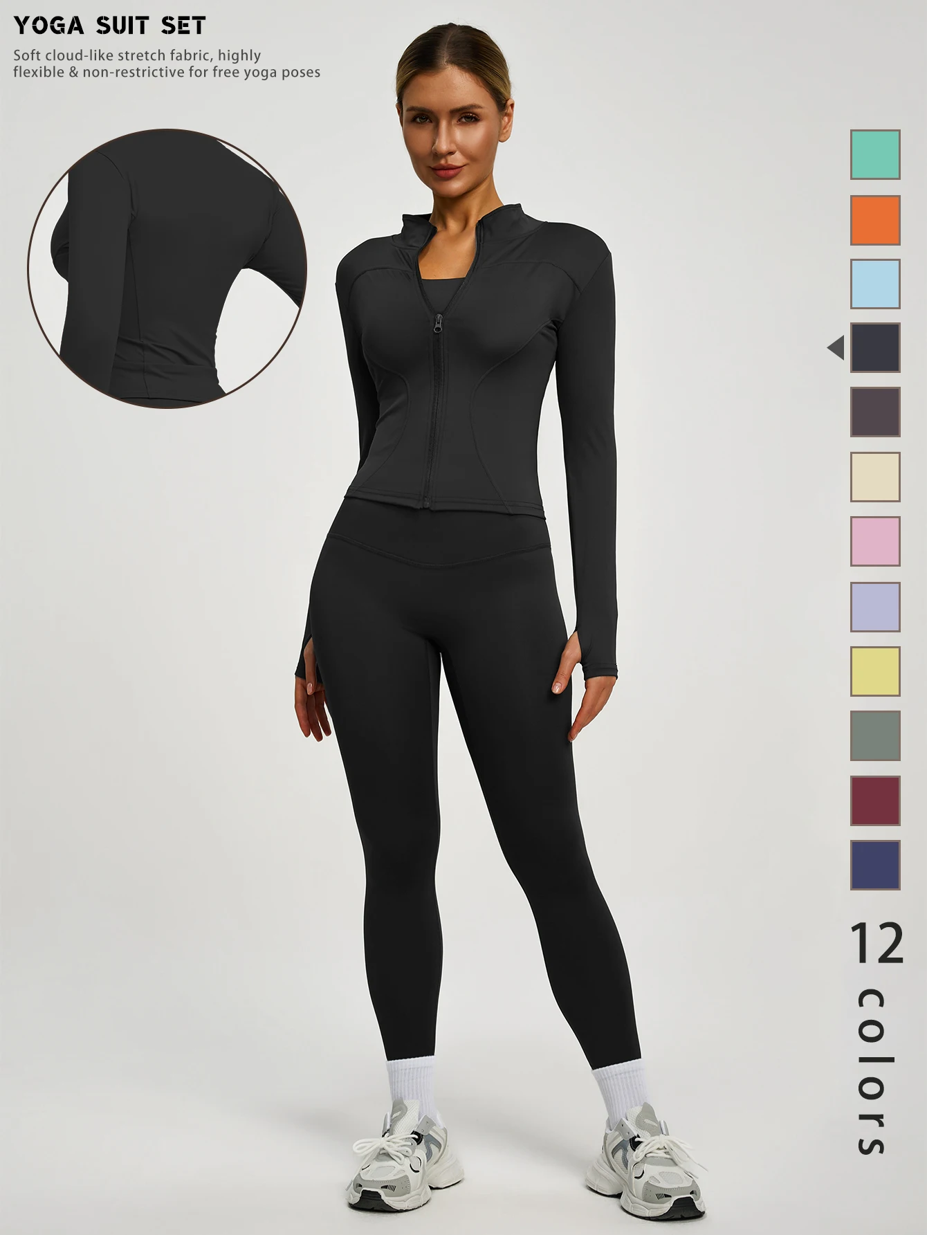 Fitfemme 2-teiliges Damen Frühlings-Yoga-Sportoutfit Hochtaillierte Leggings Jacke Lifting-Laufhose Outdoor-Set Image
