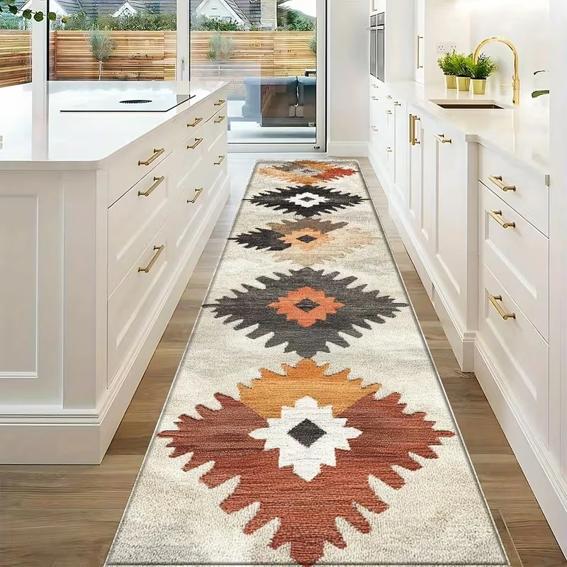 VIKAMA Retro Bohemian Runner Carpet Bathroom Non-slip Floor Mat Kitchen Corridor Bedroom Long Rug Home Decoration