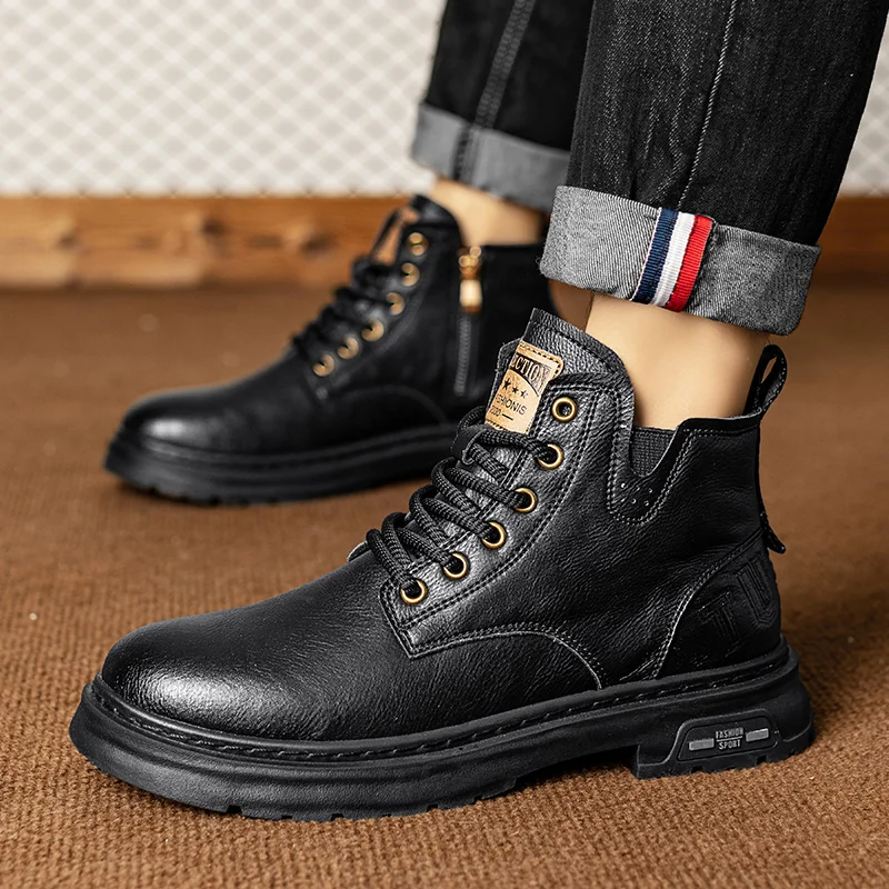 Männer Stiefeletten Retro Britischen High-top Männer Stiefel Mode Hohe Qualität Leder Schuhe 2025, Neue Outdoor Männer Motorrad stiefel