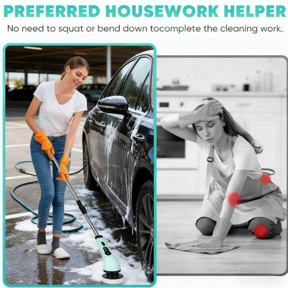 9-in-1 Drahtlose Haushalts Rotation Reinigung Pinsel Bad Küche Wc Reinigung Wäscher Elektrische Badezimmer Fenster Auto Pinsel