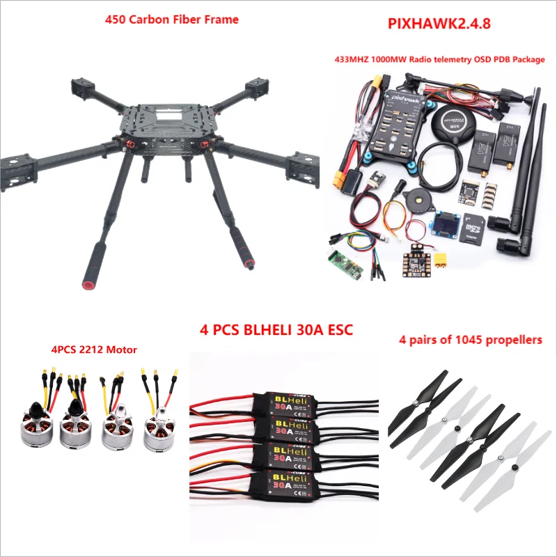 PIXHAWK2.4.8 Flight Control Carbon Fiber 450 Frame Kit Ardupilot 100 MW Radio Telemetrie Quadcopter BLHELI 30A 2212 Motor ESC Image