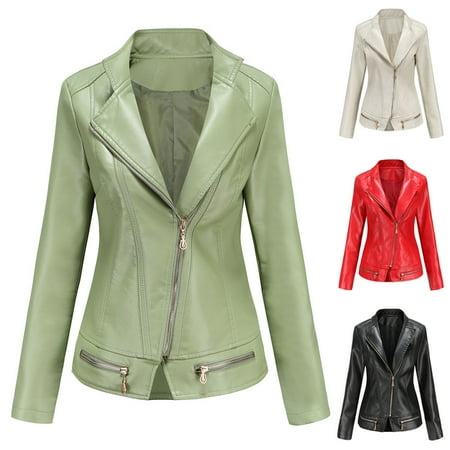 Feancey Women s Motorcycle Jacket Faux Leather Jacket for Women Cropped Slim Fit PU Moto Coats Full Zip Fashion Windbreaker Outerwear Black XL