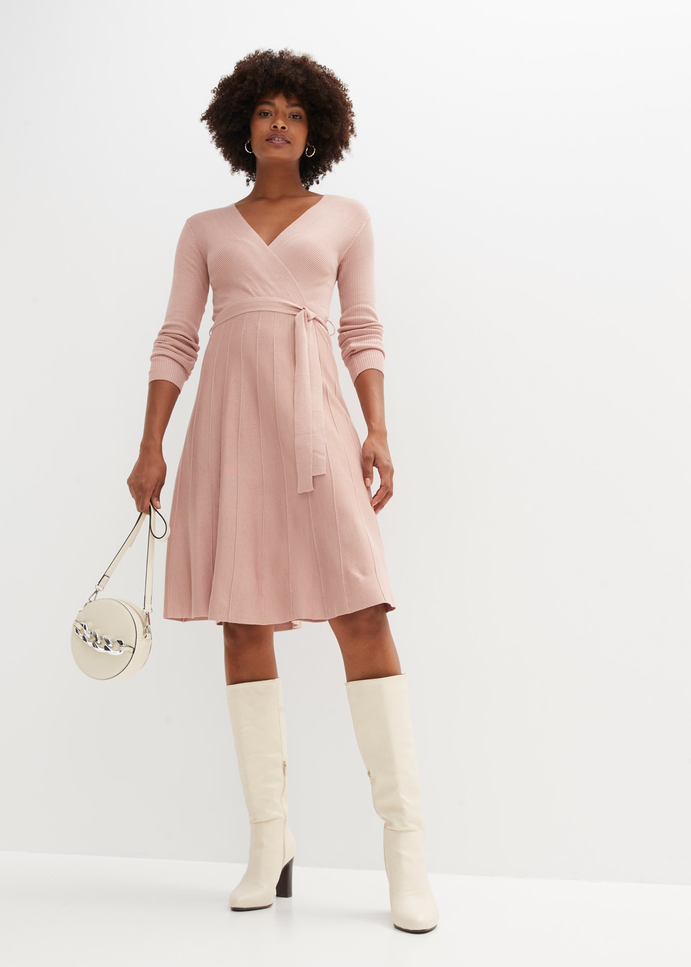 Strickkleid BONPRIX, Damen, Gr. 40/42 (M), N-Gr, rosa, Obermaterial: 70% Viskose, 30% Polyamid, ausgestellt, Kleider Strickkleid