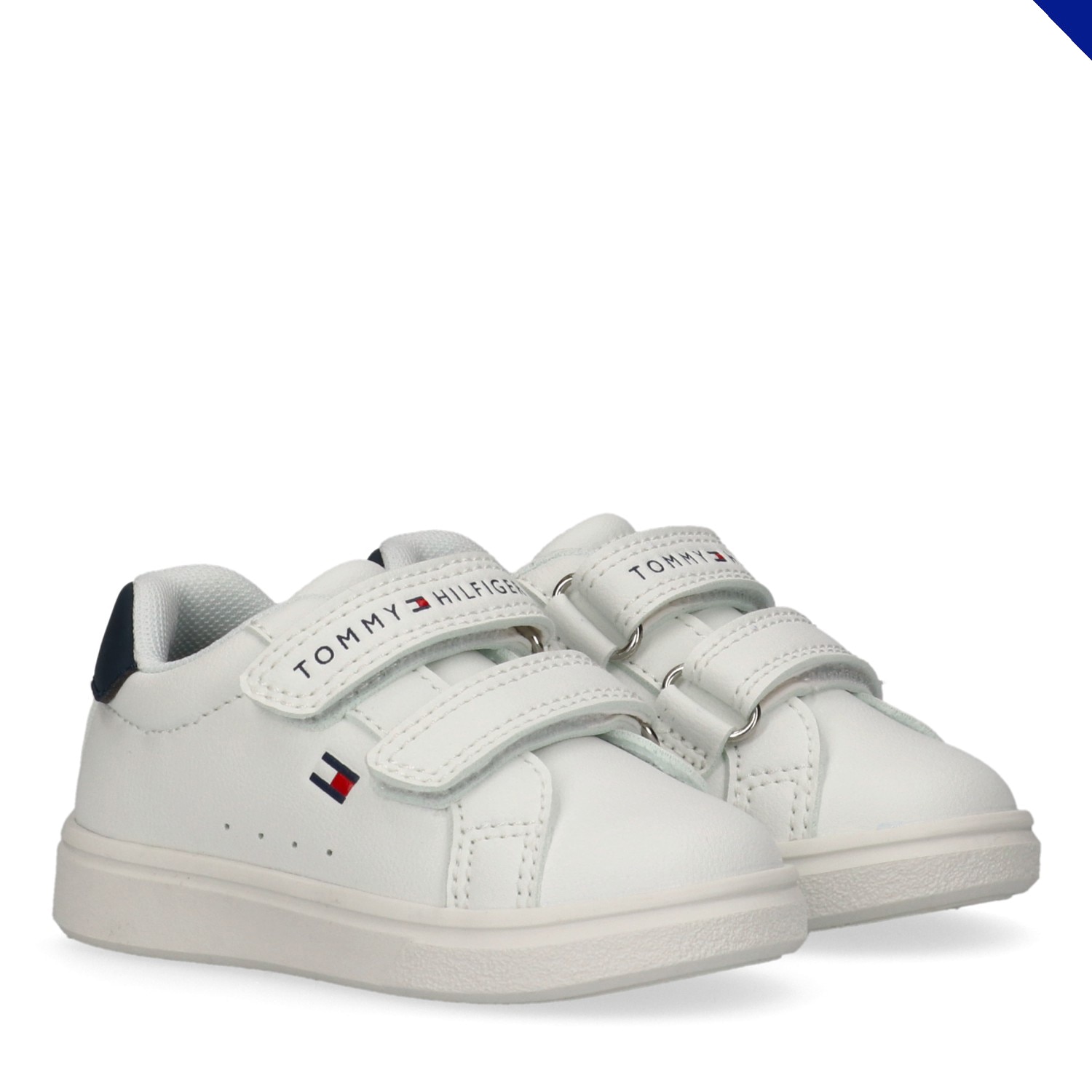 Sneaker TOMMY HILFIGER, Damen, Gr. 26, weiß, blau, Lederimitat, Schuhe Sneaker, Casual Sneaker, Klettschuh, Halbschuh mit Logoschriftzug