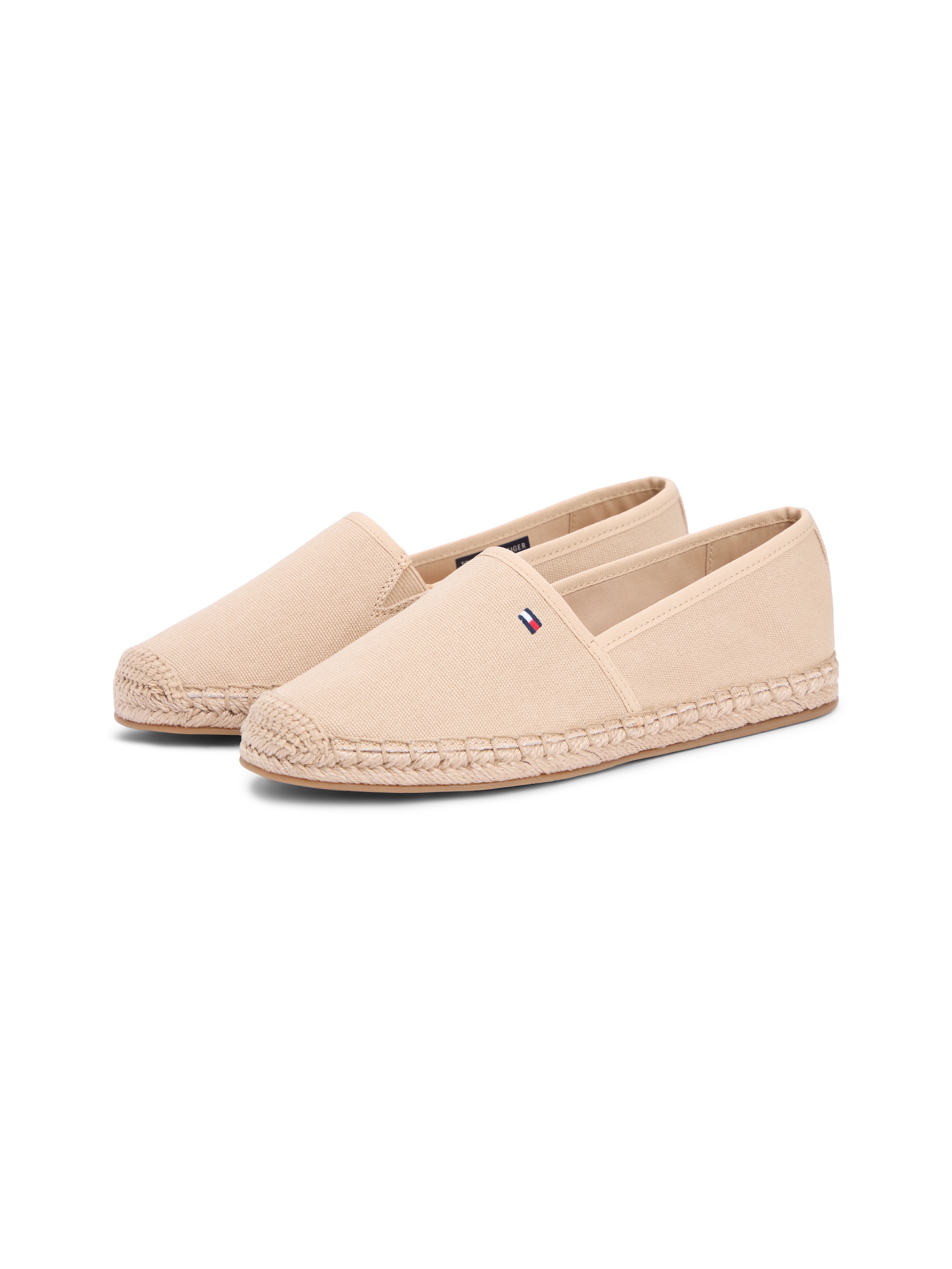 Espadrille TOMMY HILFIGER "FLAG CANVAS ESPADRILLE", Damen, Gr. 36, hellbeige, Baumwolle, unifarben, Schuhe Espadrille, Slipper, Flats, Bequemschuh mit Jutebezug und Ziernähten