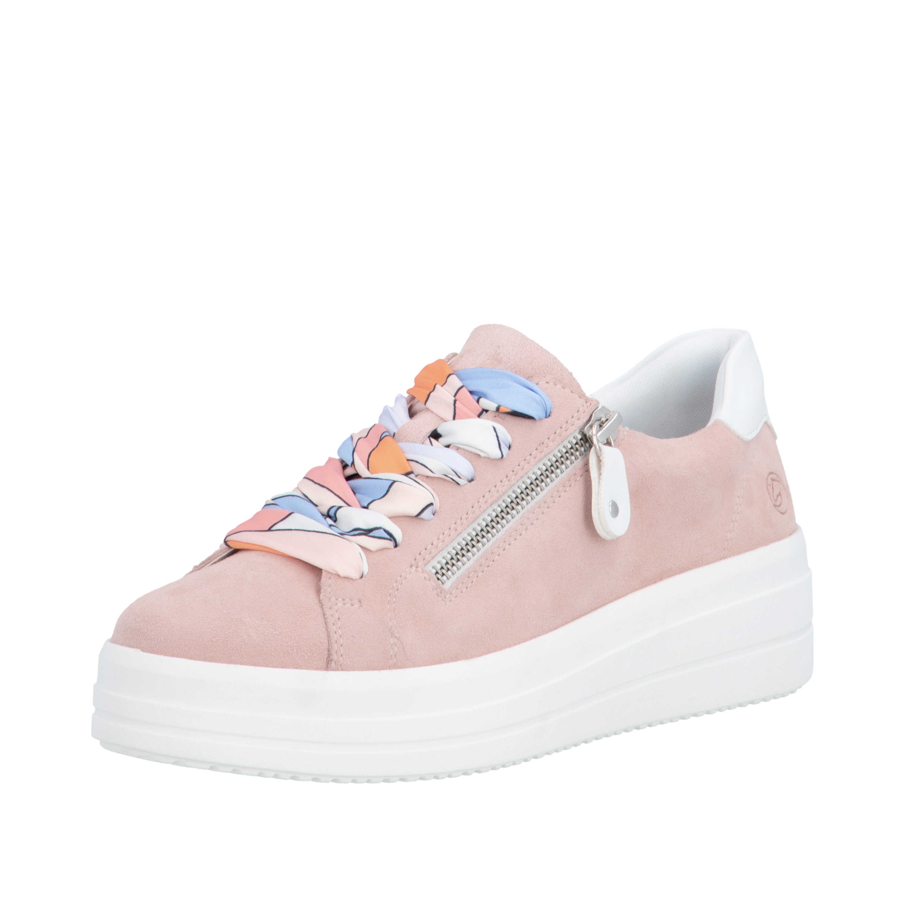 Plateausneaker REMONTE, Damen, Gr. 41, rosé, weiß, Veloursleder, unifarben mit Farbeinsatz, Schuhe Plateausneaker, Freizeitschuh, Halbschuh, Schnürer mit Wechselfußbett