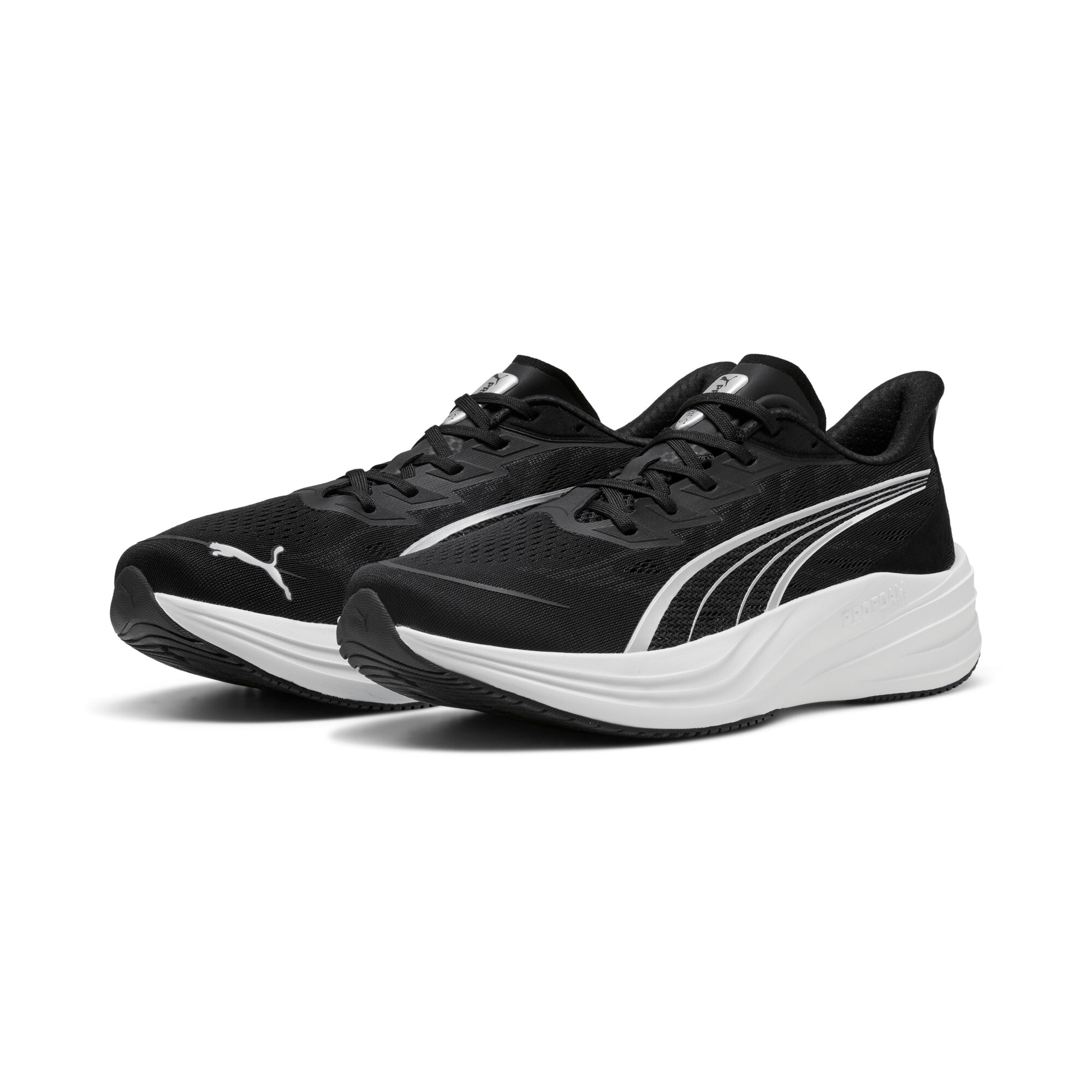 Laufschuh PUMA "DARTER PRO 2", Gr. 39, puma schwarz, puma silber, puma weiß, Textil, Schuhe Laufschuh