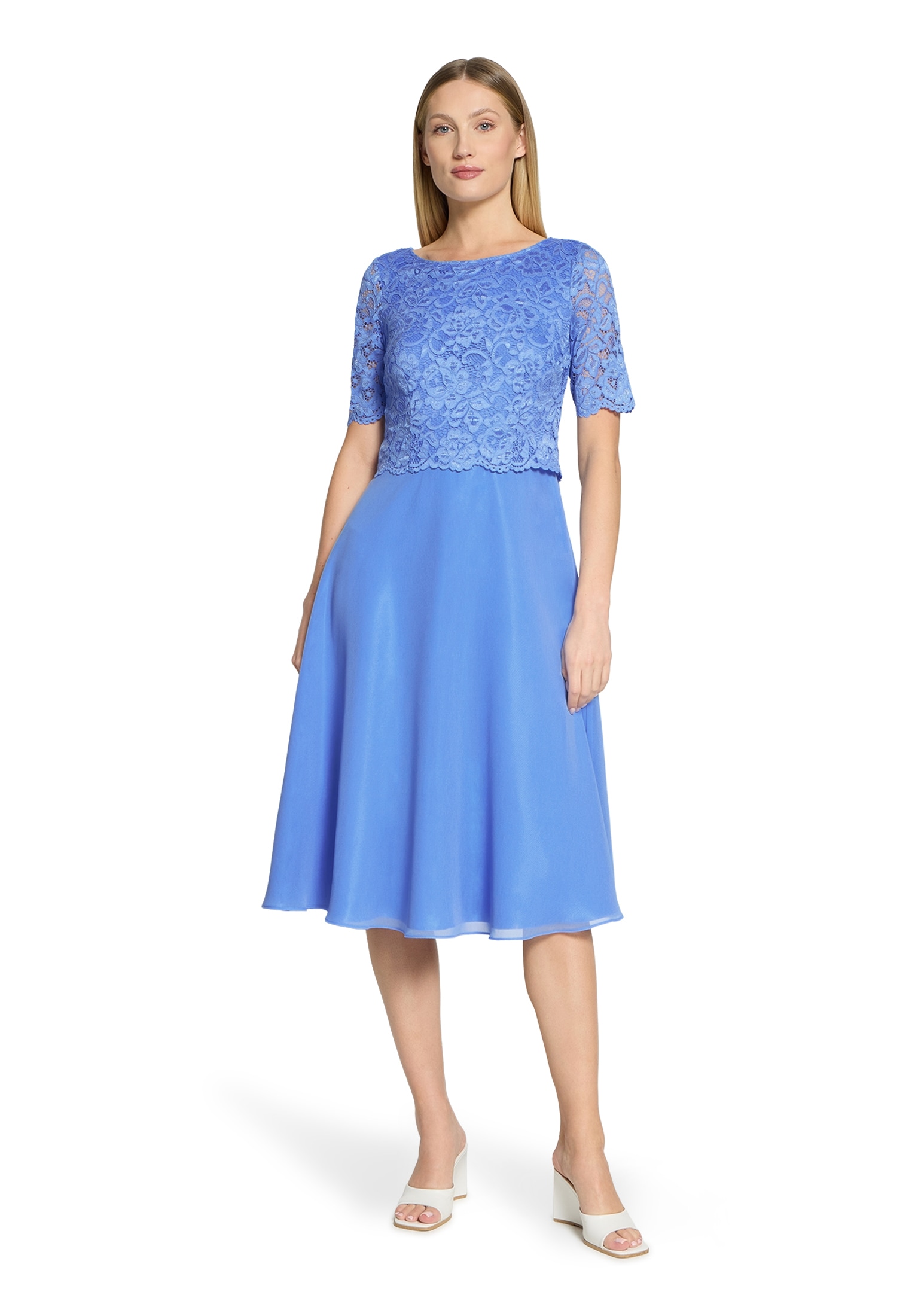 Cocktailkleid VERA MONT "Damen mit Spitze", Damen, Gr. 50, Normalgrößen, paris blau, Obermaterial: 100% Polyester; Futter: 100% Polyester, ausgestellt kurz, Rundhals, Kleider, Spitze