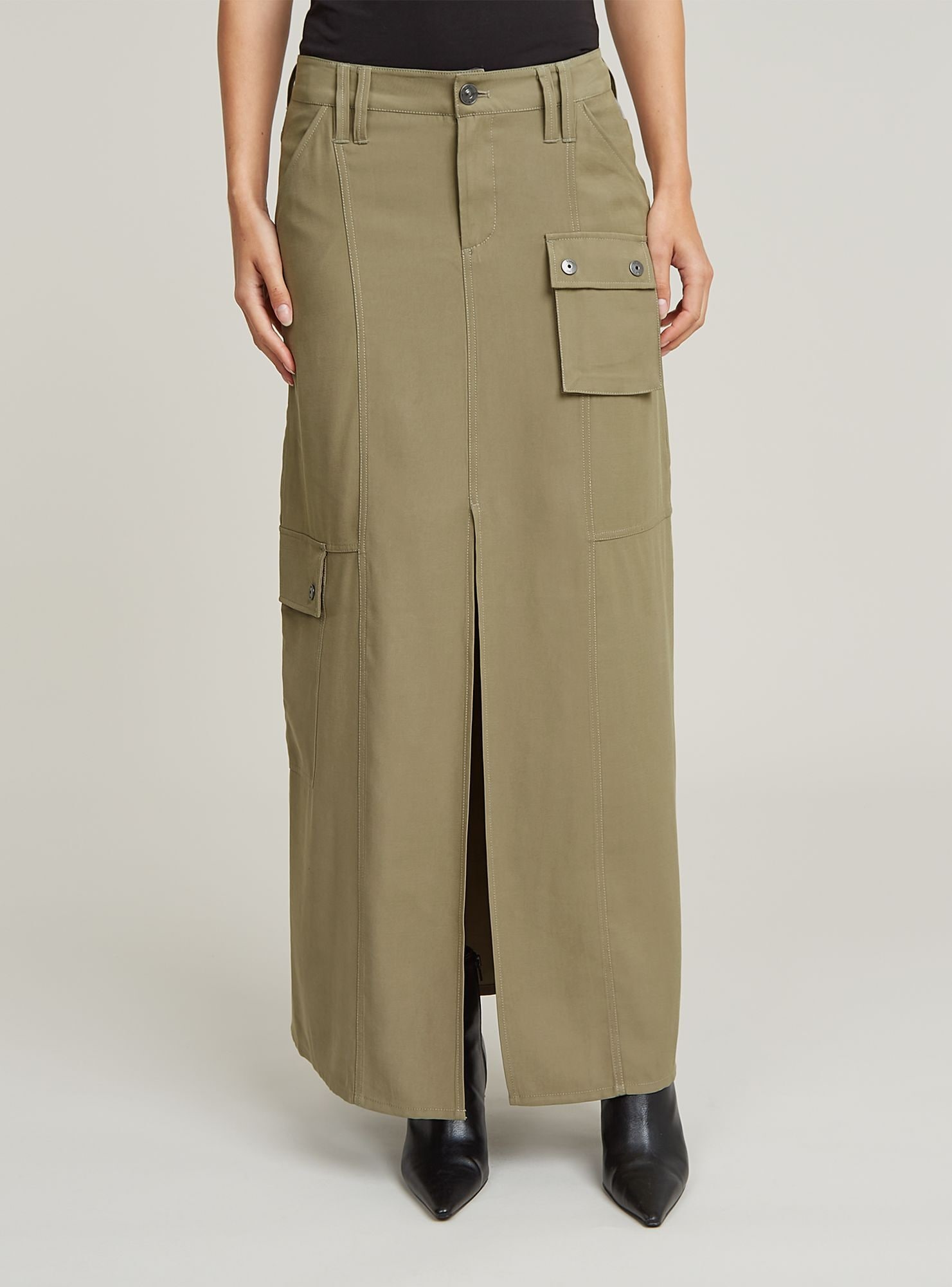 Maxikleid G-STAR "Fluid Langer Rock", Damen, Gr. 27, Normalgrößen, ensis grün, Obermaterial: 90% Viskose, 10% Polyester, Kleider Maxikleid