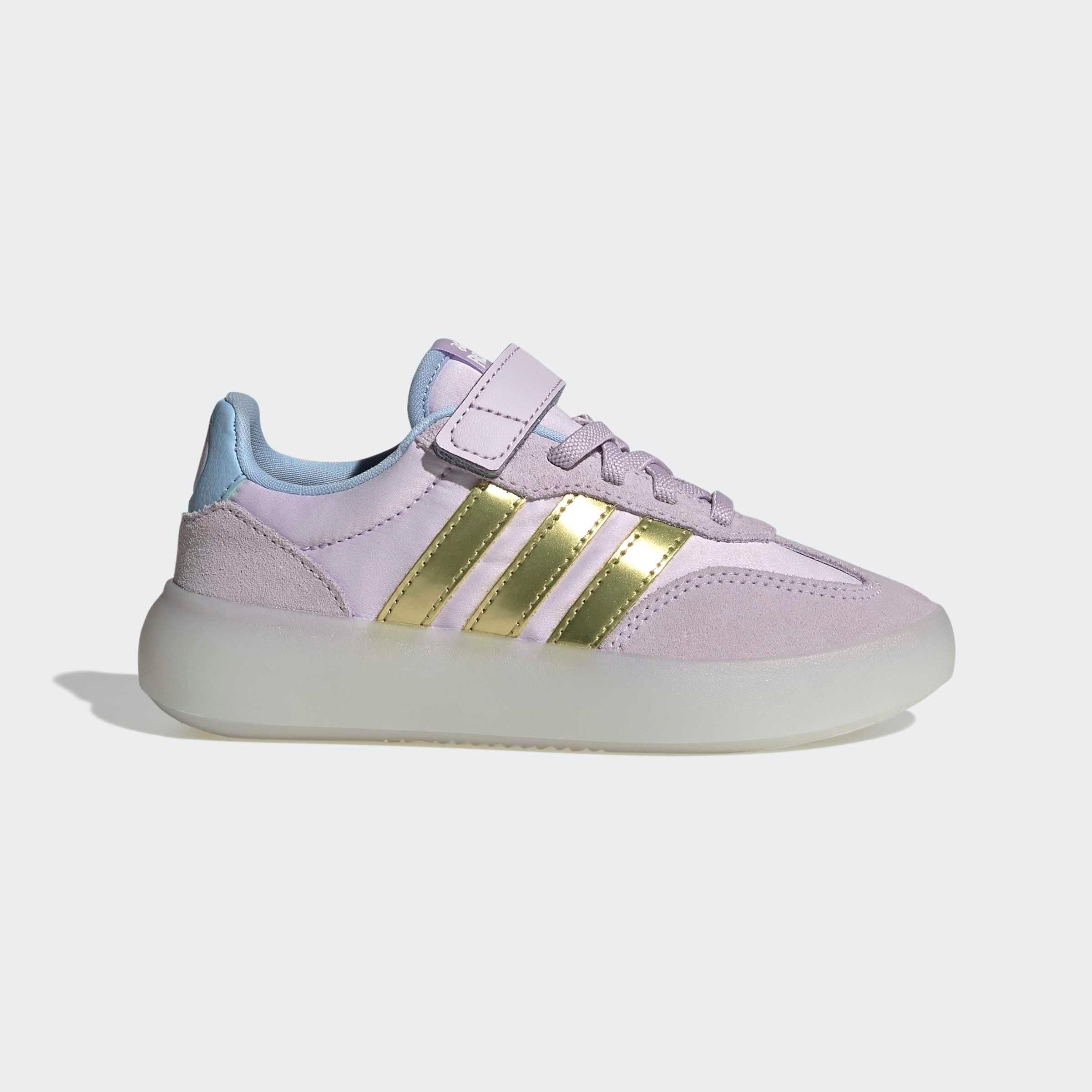 Sneaker ADIDAS SPORTSWEAR "ADIDAS DISNEY FROZEN BARREDA DECODE KIDS", Damen, Gr. 33, ice lavender, gold metallic, glow blau, Leder, Textil, Schuhe Sneaker, Frozen, für Kinder & Jugendliche
