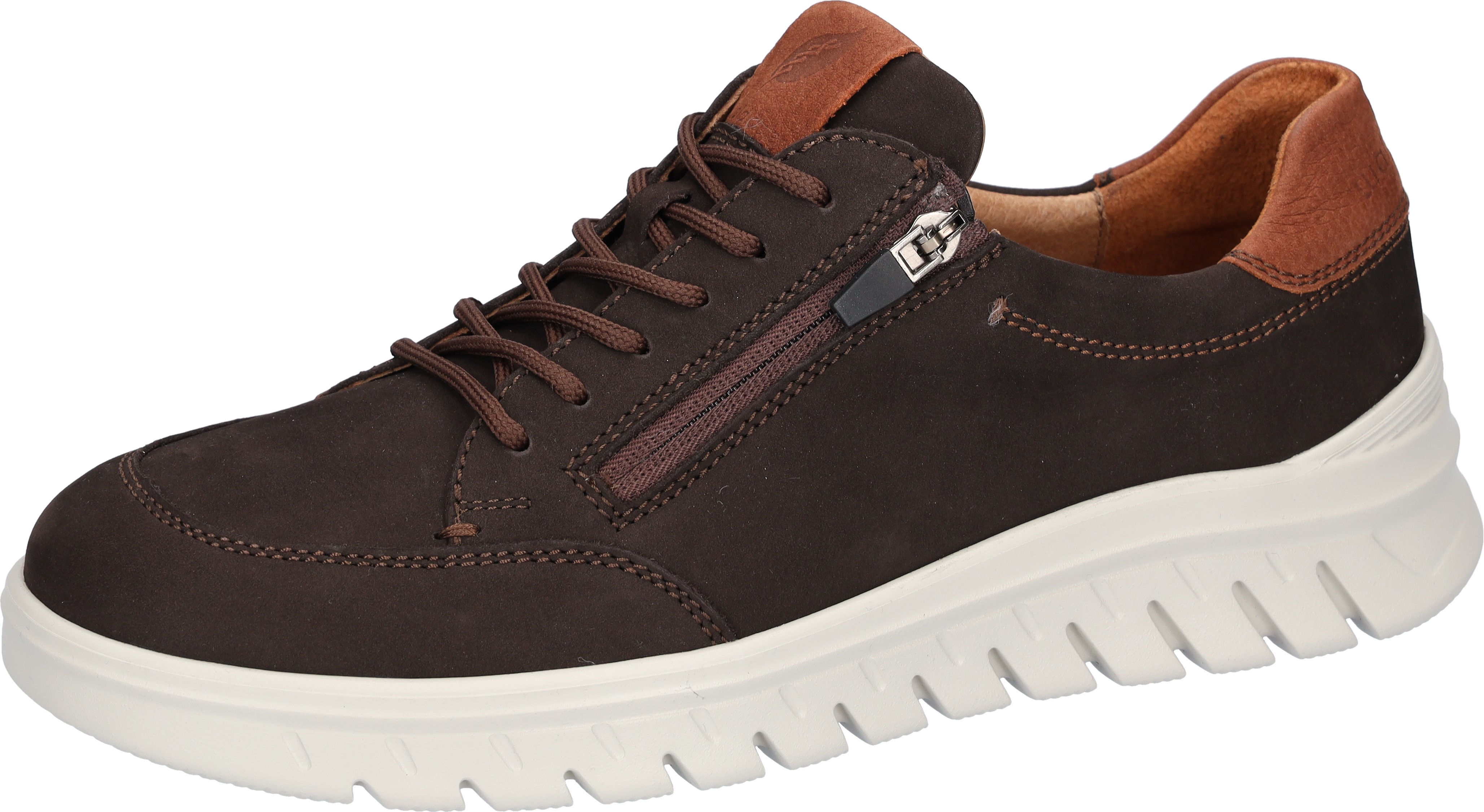 Sneaker WALDLÄUFER "H-BRUNO", Damen, Gr. 10 (44,5), dunkelbraun, cognac, Nubukleder, Schuhe Sneaker, Halbschuh, Freizeitschuh, Bequemschuh in Komfortweite H (= sehr weit)