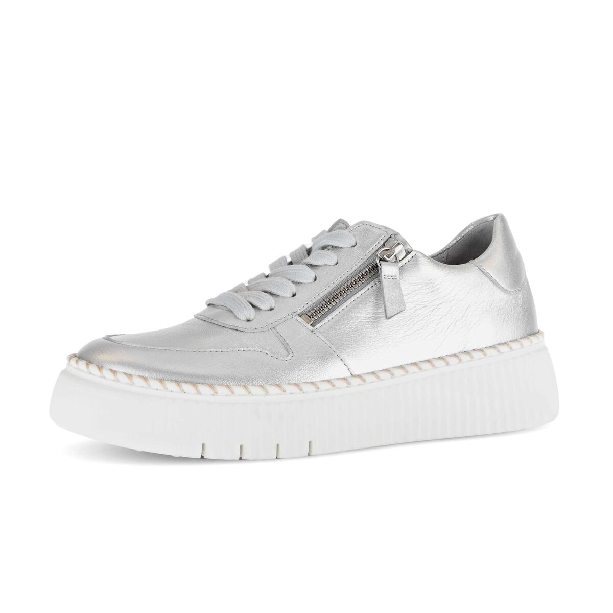 Sneaker GABOR "Sneaker low Effektleder", Damen, Gr. 41, silber, Schuhe Sneaker