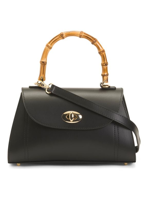 Leather Turn Lock Satchel - Black - Tj Maxx Satchels